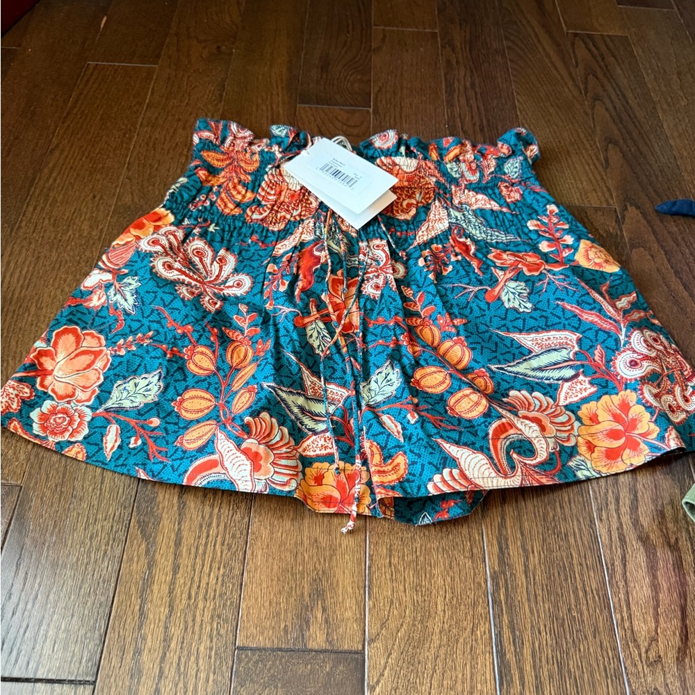 Ulla Johnson High Waist Floral Shorts - Teal and Orange